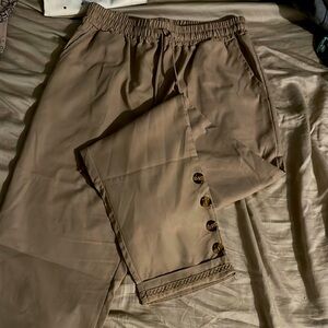 Source Unknown Tan Trousers with Button Detail